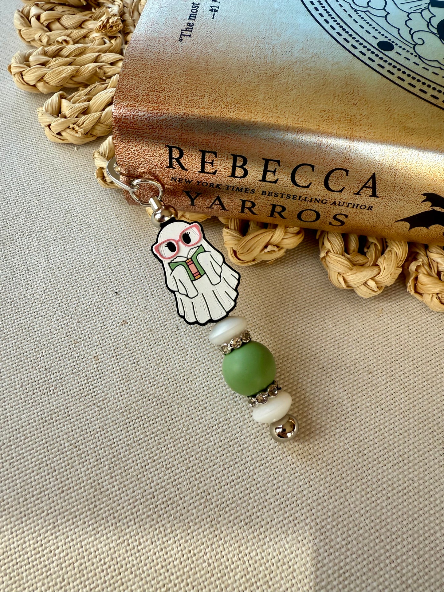 Silver Reading Ghost Silicone Beaded Bookmark