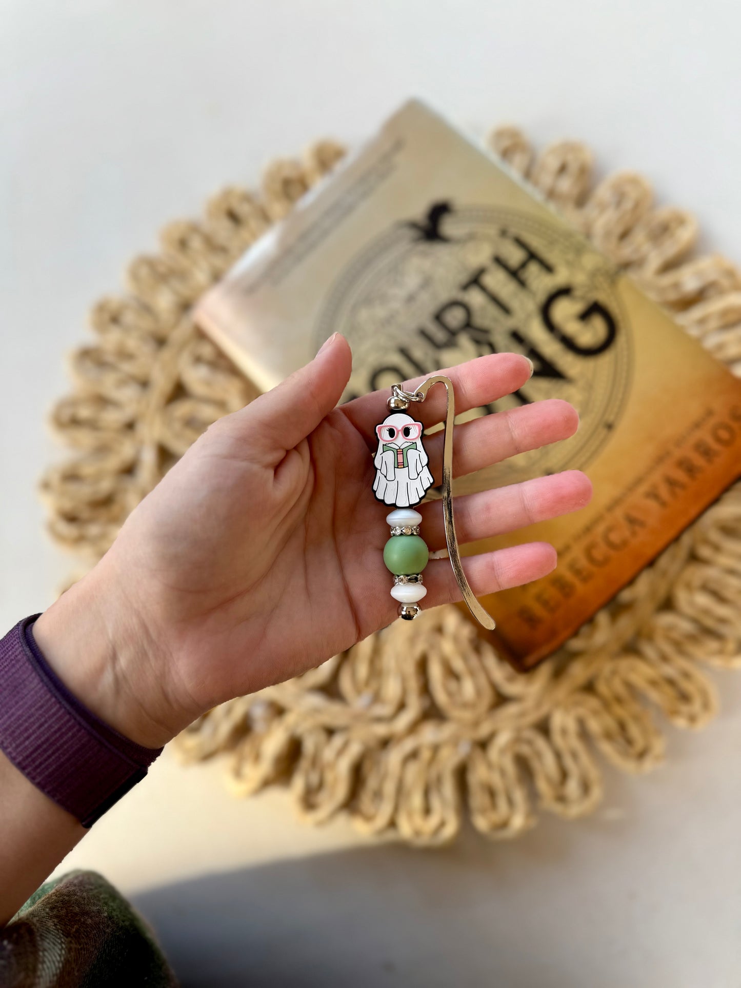 Silver Reading Ghost Silicone Beaded Bookmark