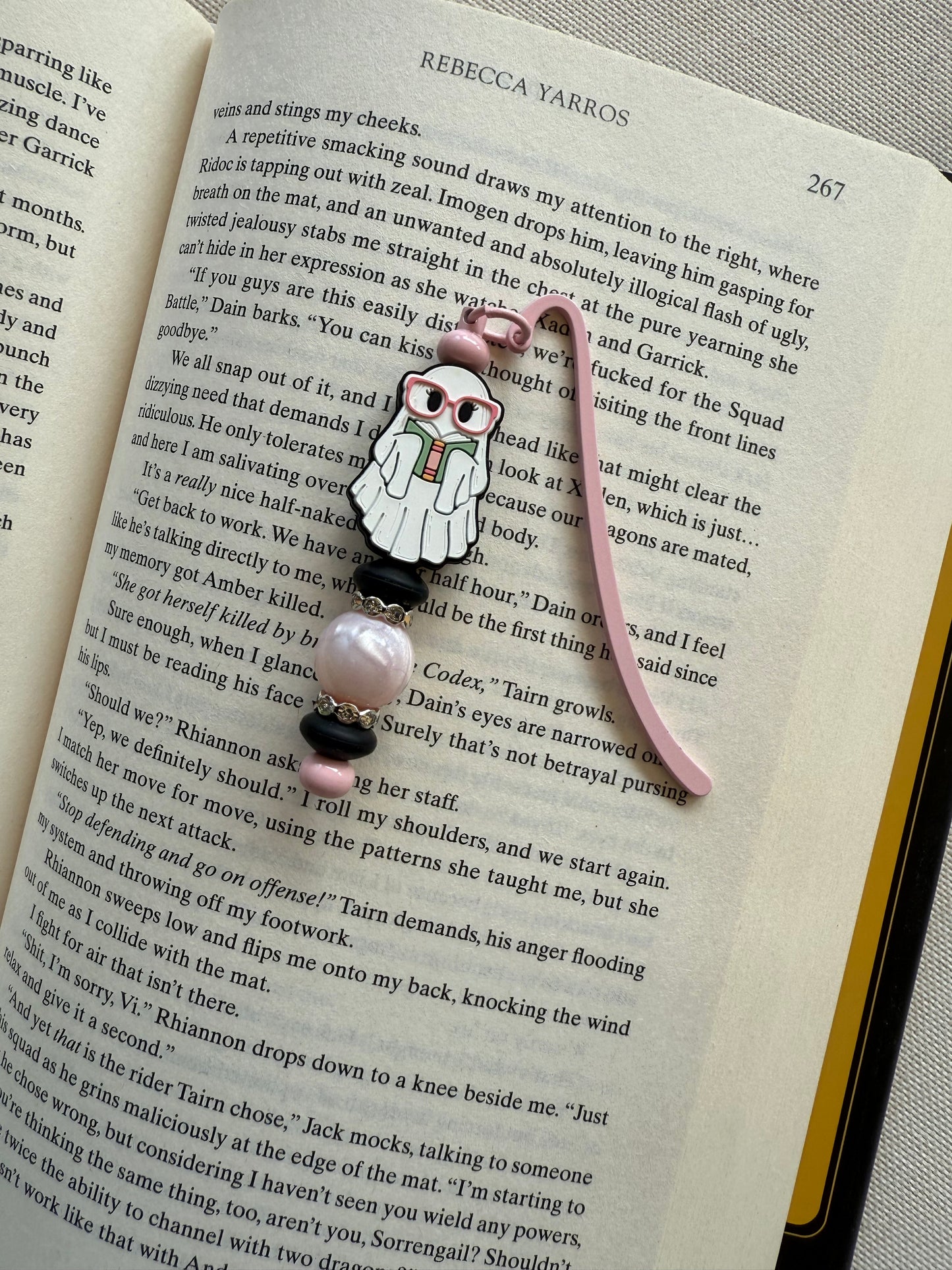 Pink Ghostie Reading Beaded Bookmark