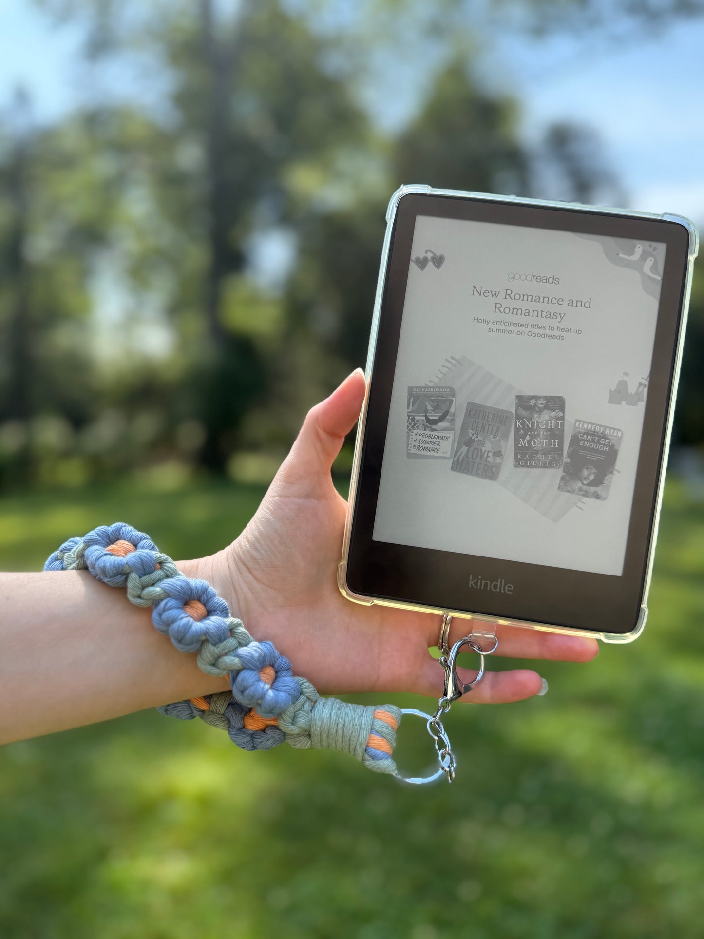 Light Blue with ORANGE middle Macrame Daisy Wristlet