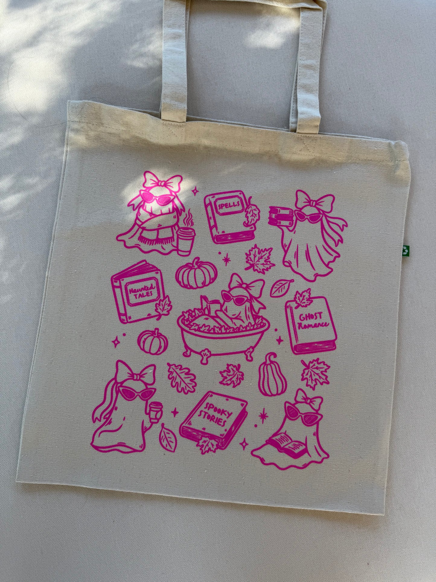 Highlighter Pink Reading Ghosts Tote Bag