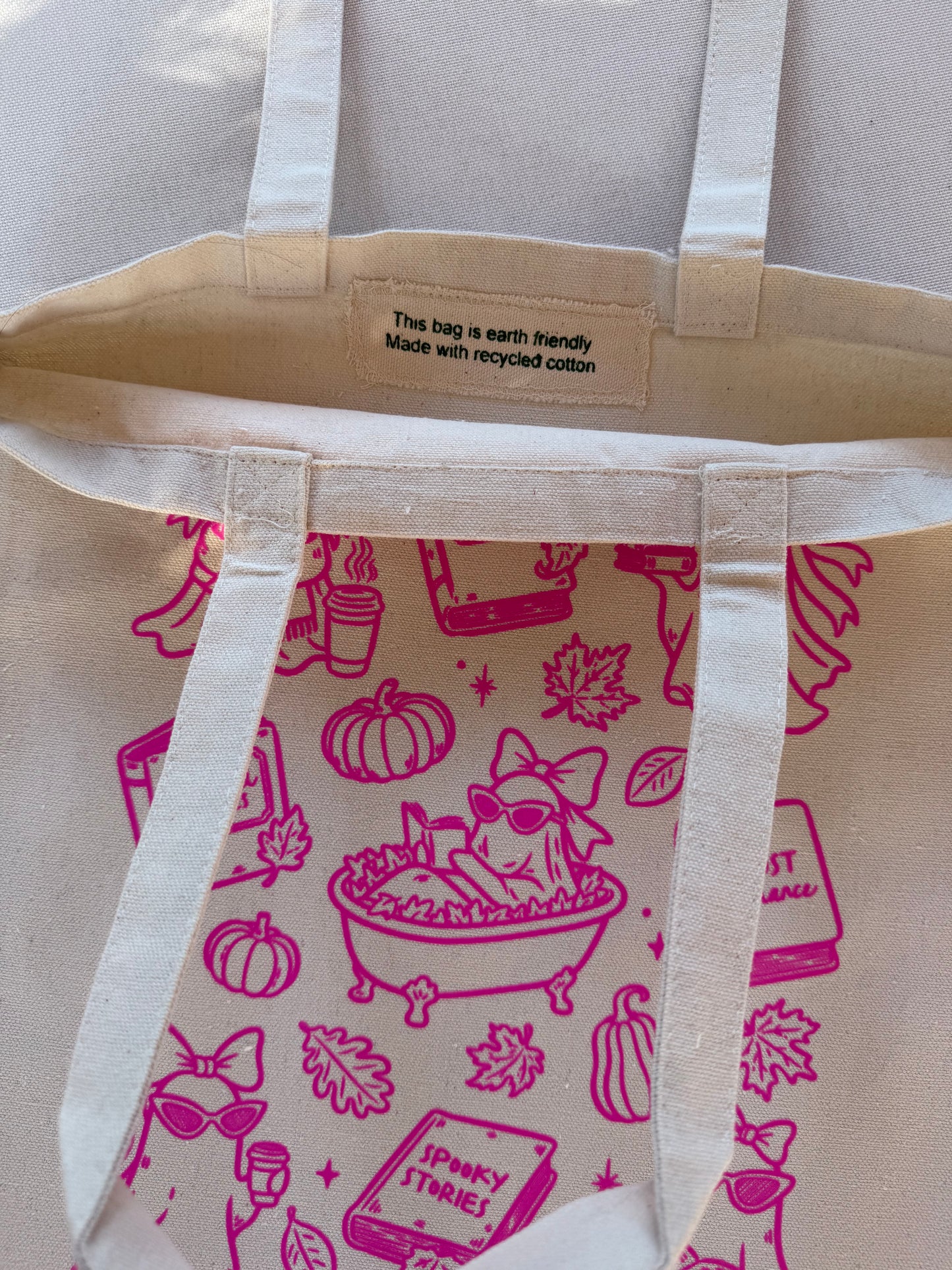 Highlighter Pink Reading Ghosts Tote Bag