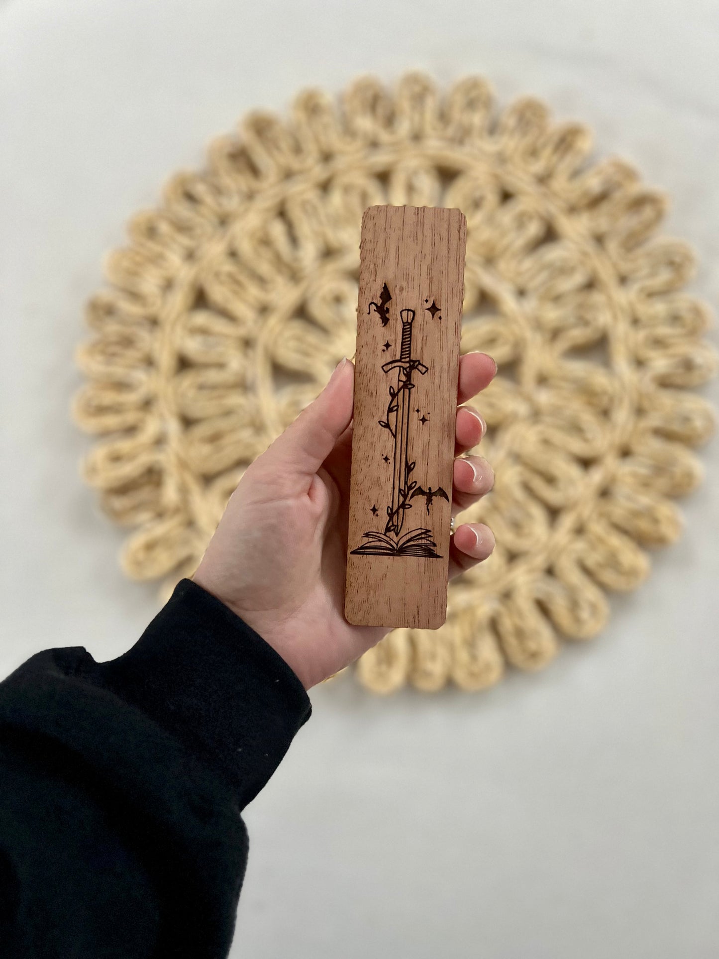 Dragons & Sword Wooden Bookmark