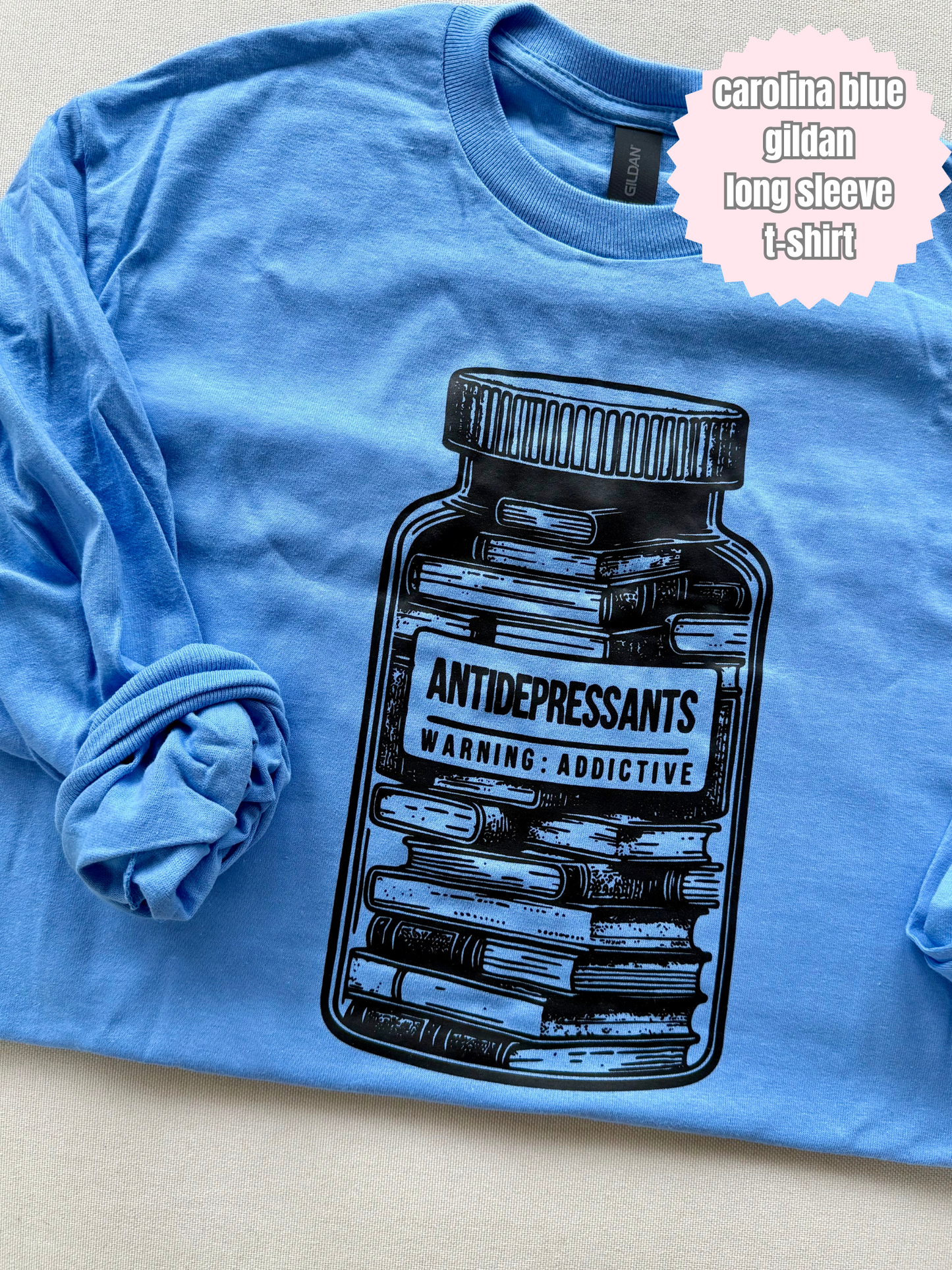 Antidepressants book bottle Shirt (black ink)