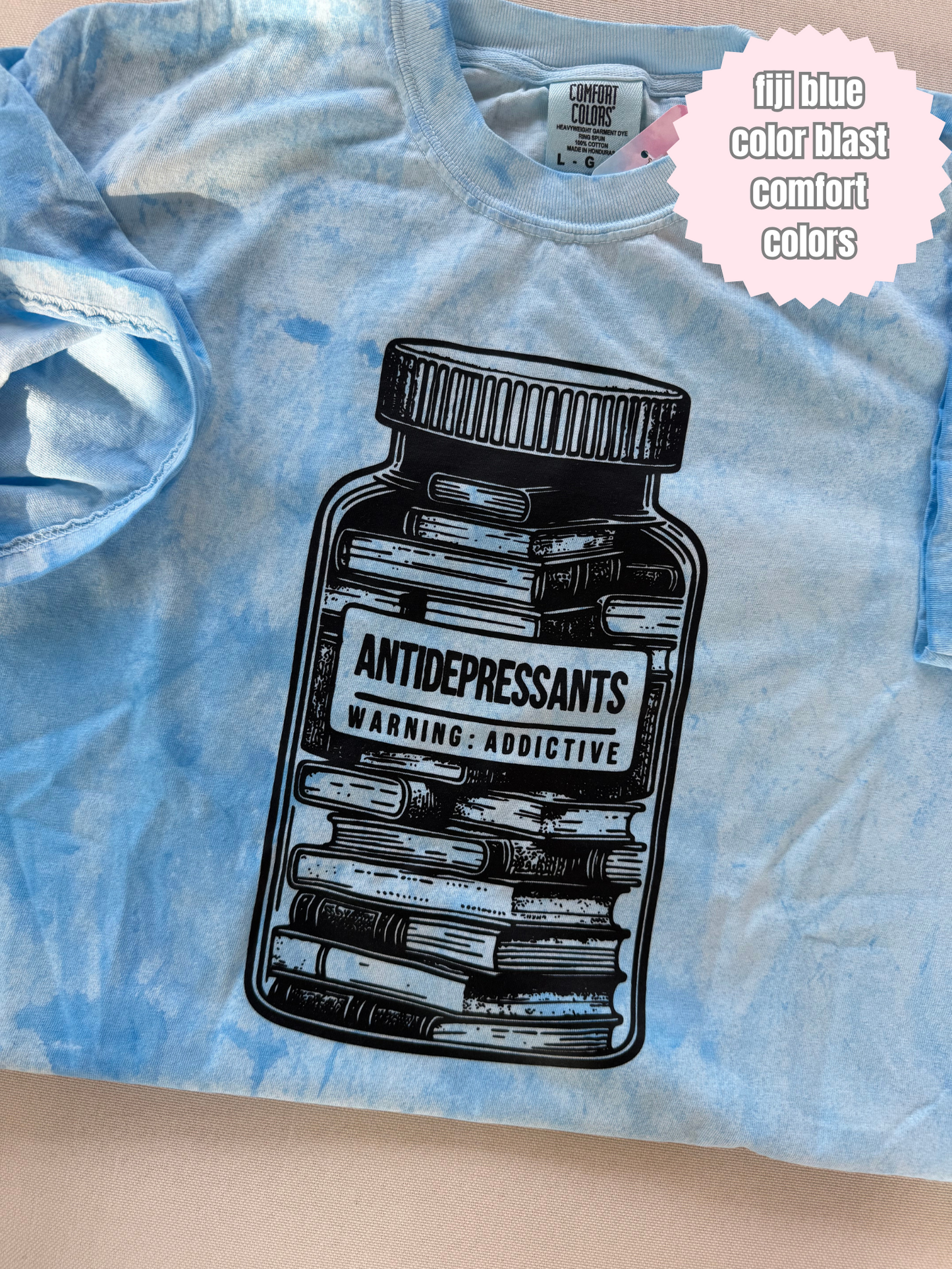 Antidepressants book bottle Shirt (black ink)