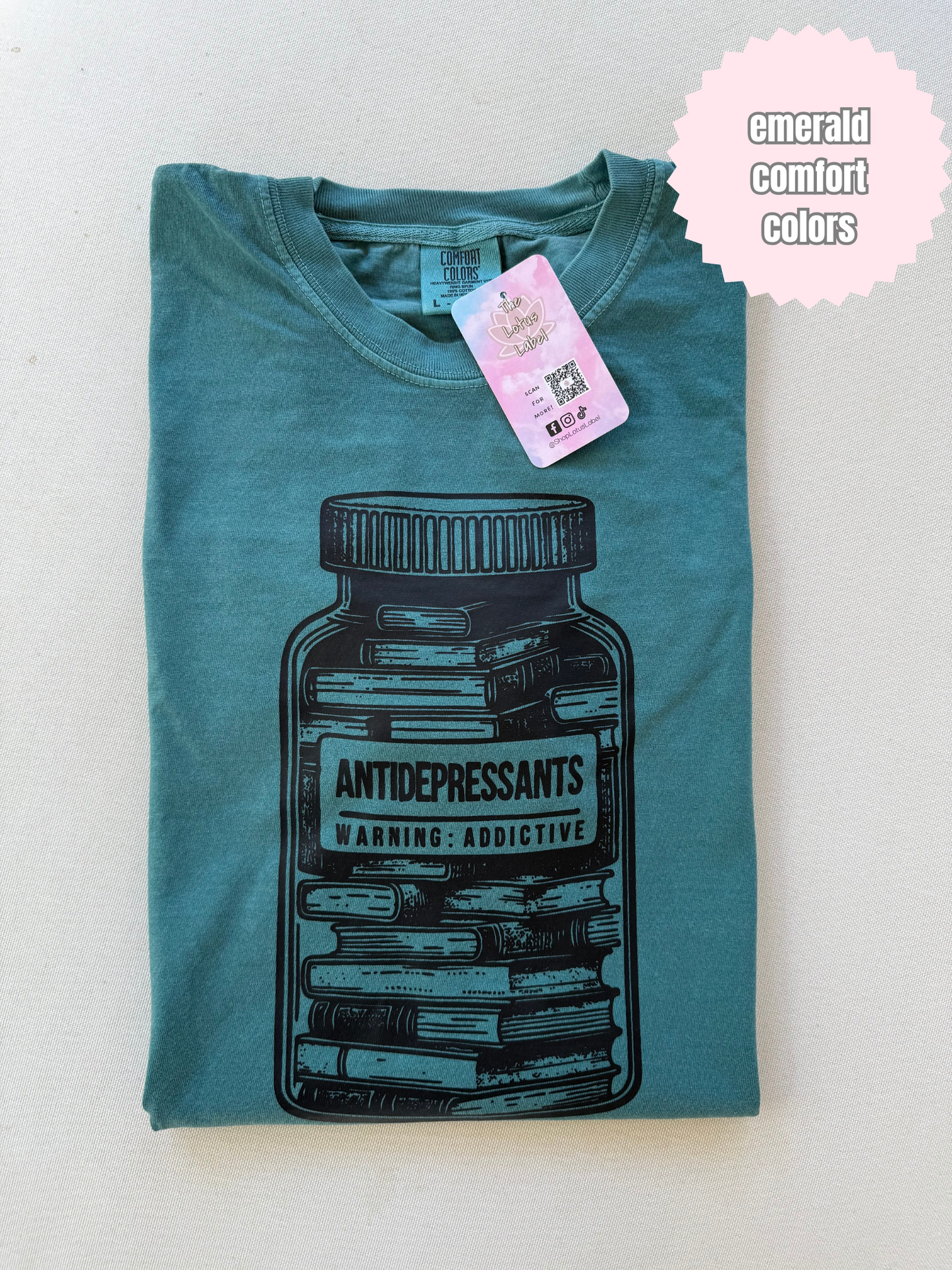 Antidepressants book bottle Shirt (black ink)