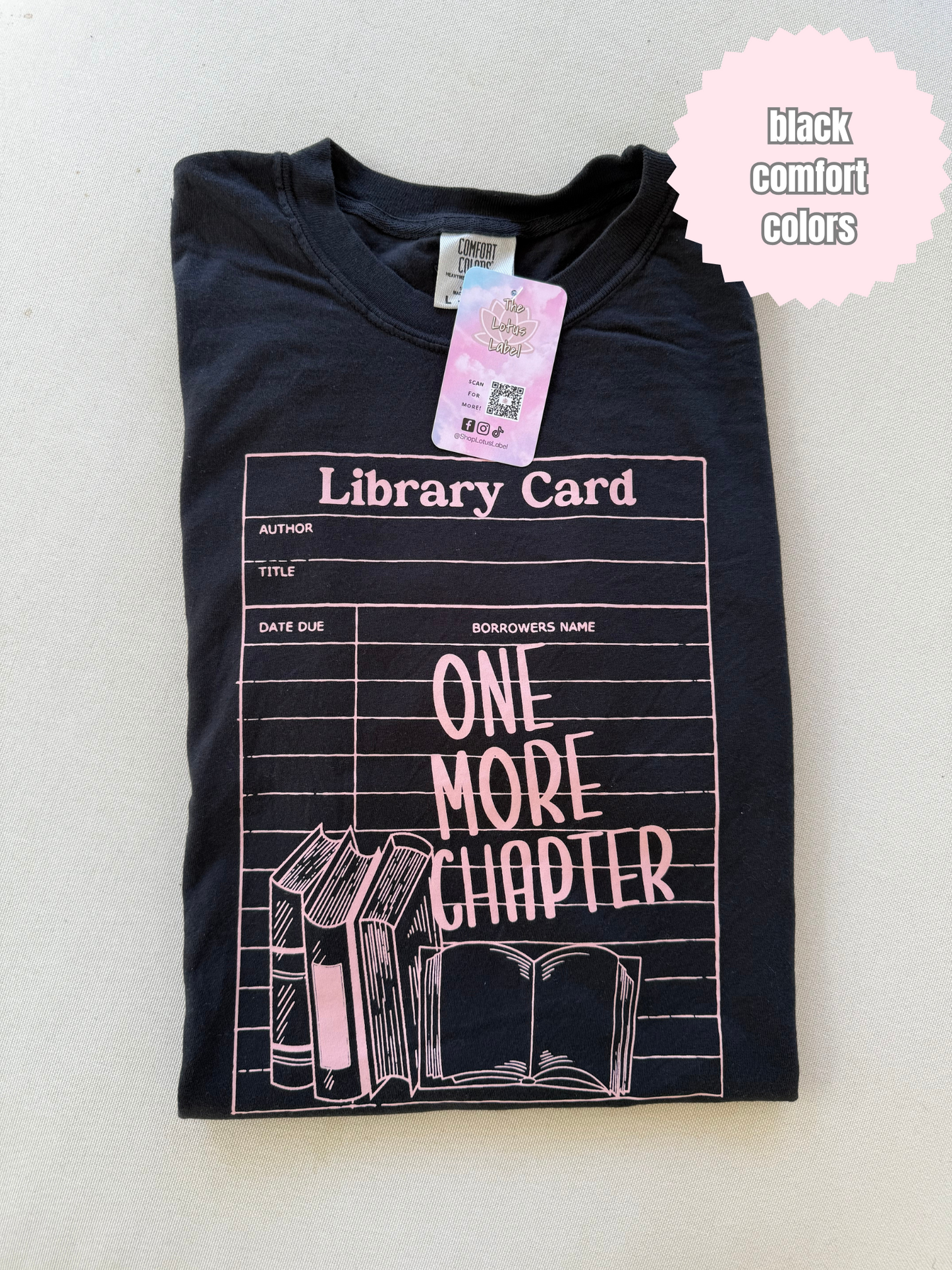Library Card Shirt (light pink ink)