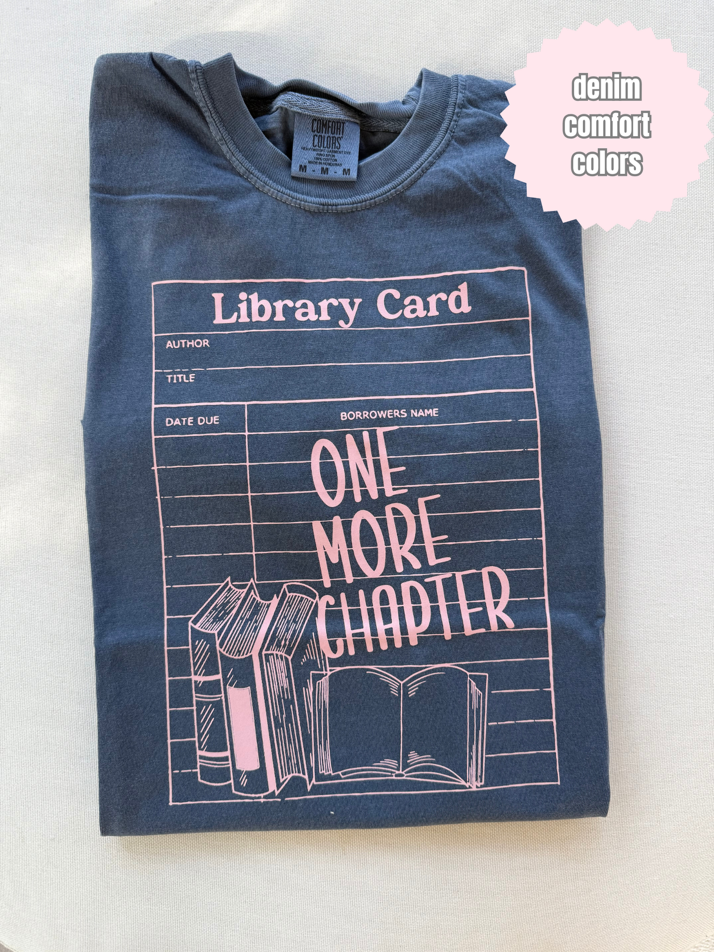 Library Card Shirt (light pink ink)