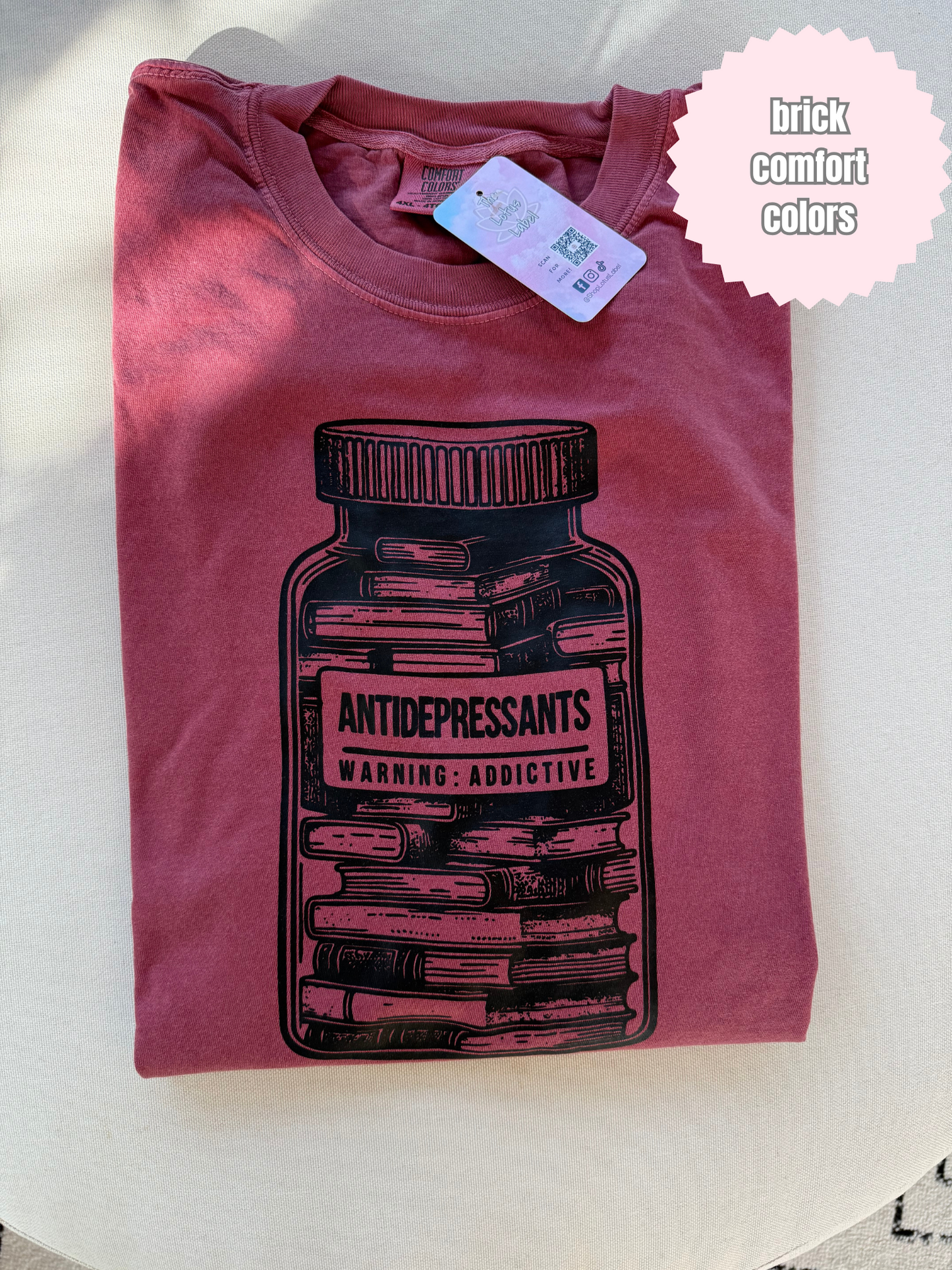 Antidepressants book bottle Shirt (black ink)