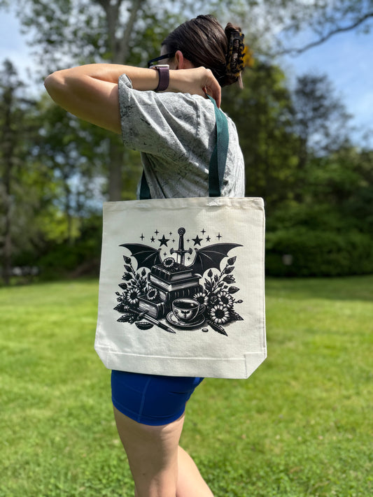 Books & Dragon Tote Bag