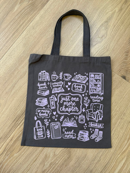 Just one more chapter (lavender ink) Tote Bag