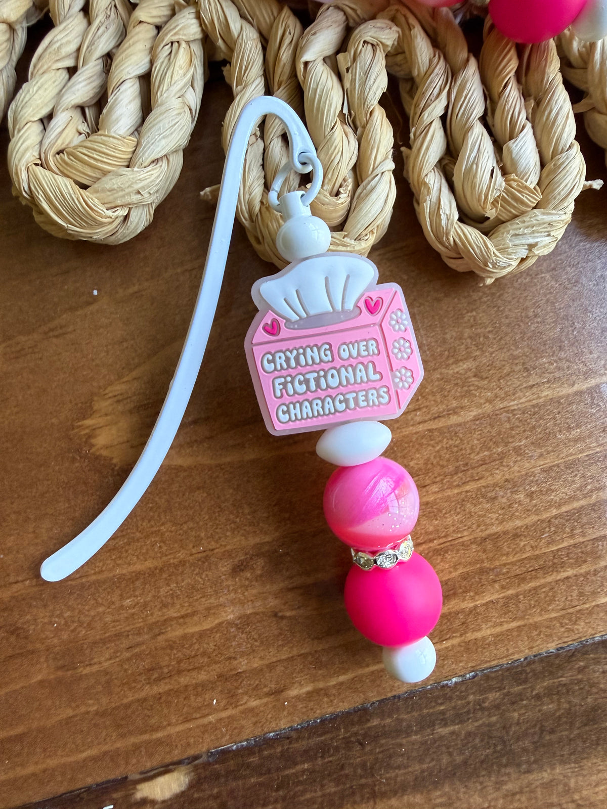 Crying over fictional characters beaded bookmark