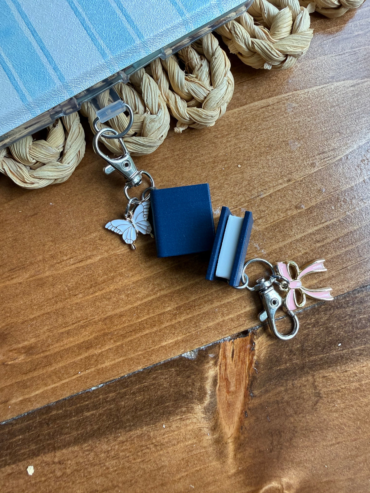 Navy Book with customizable charm- Tethered Charm