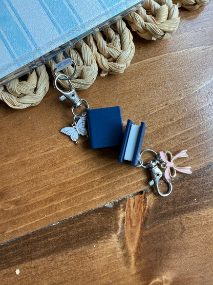 Navy Book with customizable charm- Tethered Charm