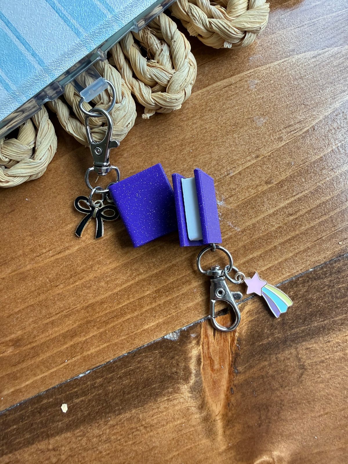 Glitter Purple Book with customizable charm- Tethered Charm