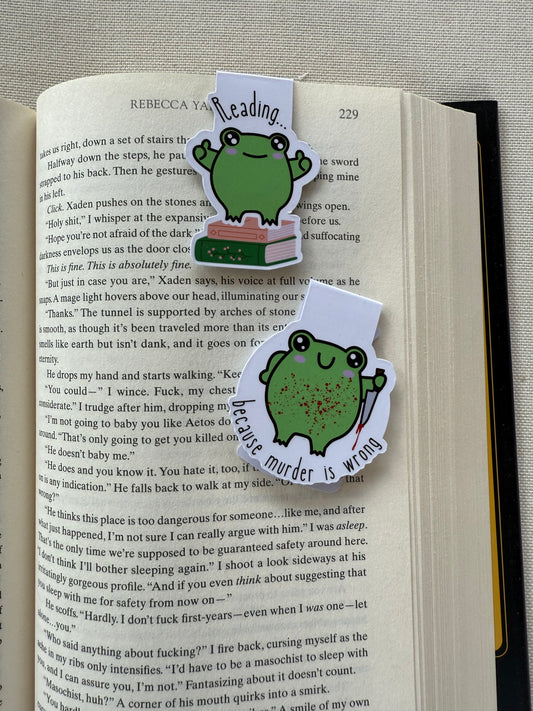 Reading because murder is wrong frog Magnetic Bookmark