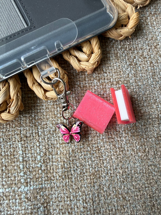 Pink Glitter Book with customizable charm- Tethered Charm