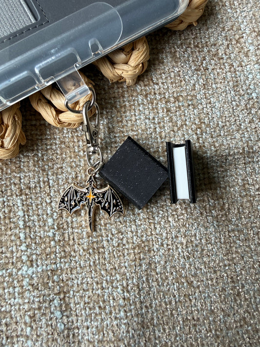 Black Glitter Book with customizable charm- Tethered Charm