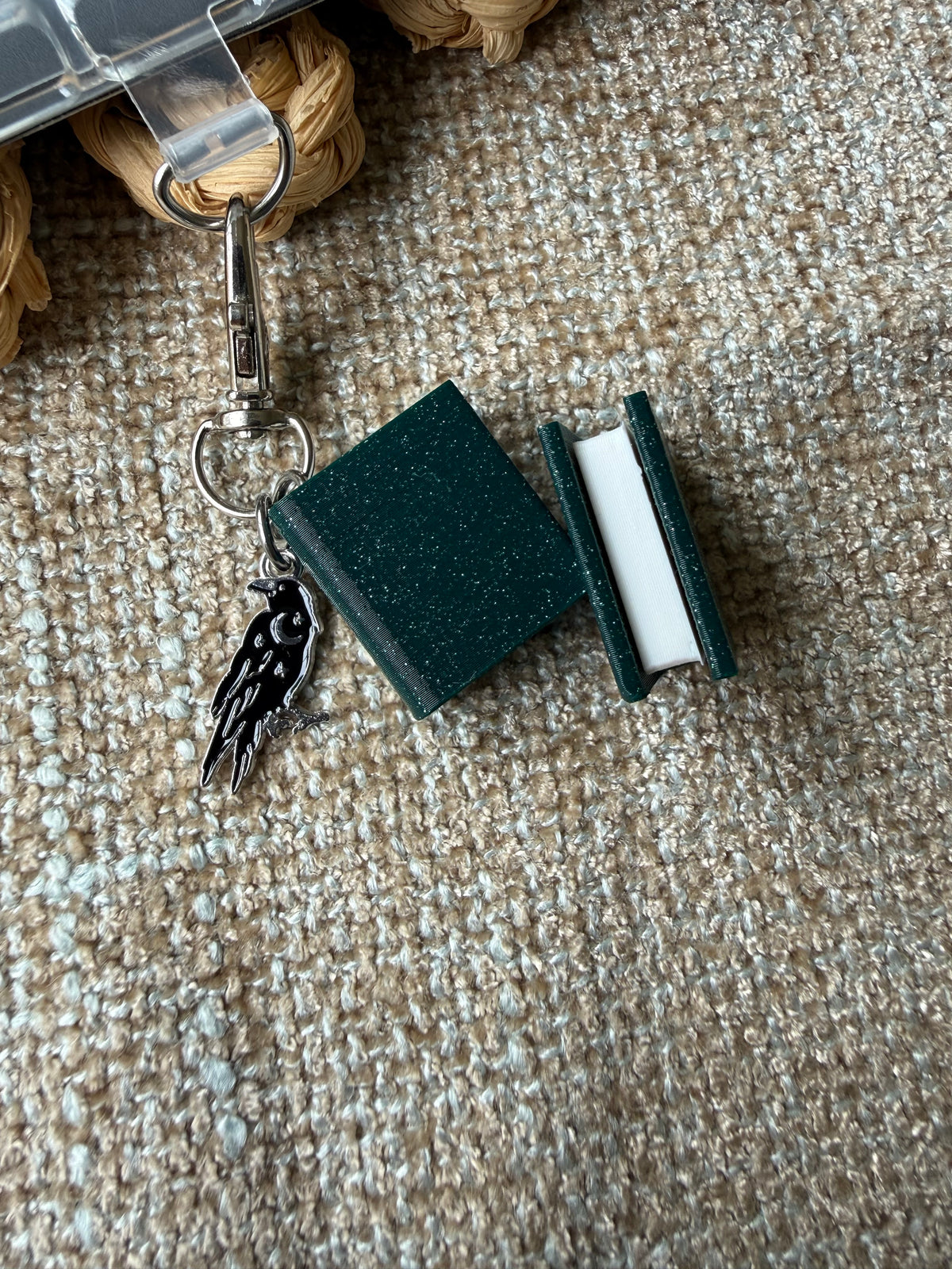 Teal Glitter Book with customizable charm- Tethered Charm