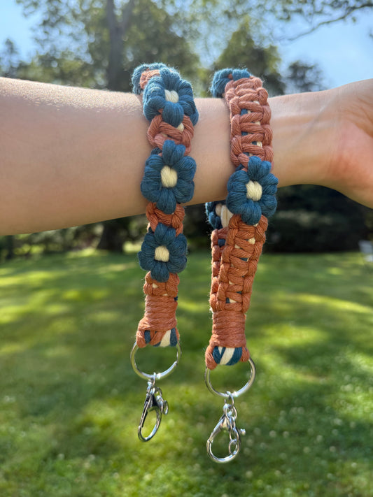 Orange/blue Macrame Daisy Wristlet