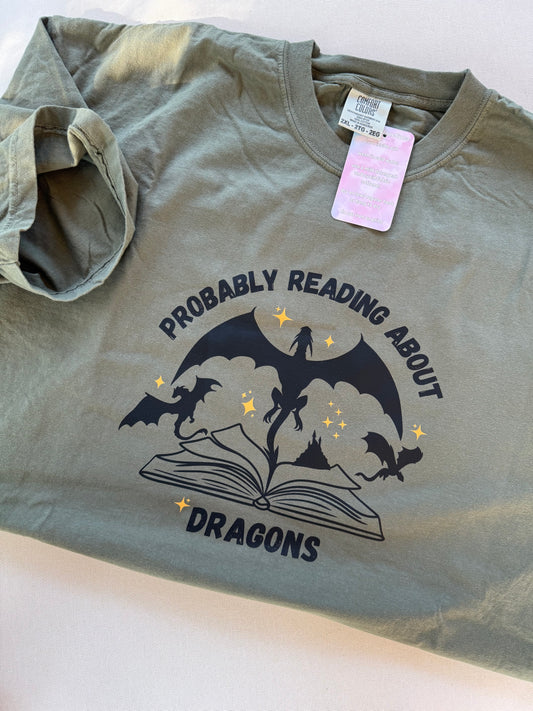 Probably reading about dragons shirt