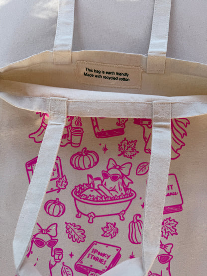 Highlighter Pink Reading Ghosts Tote Bag