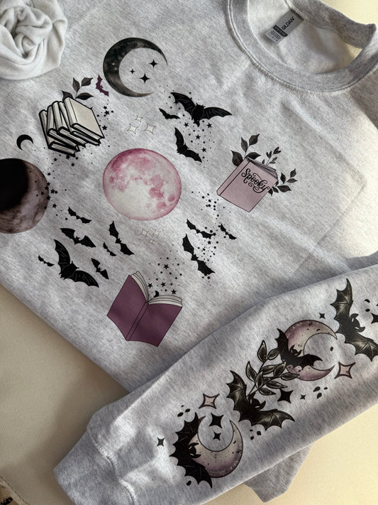 Moons, Bats & Books Large Ash Gildan Crewneck