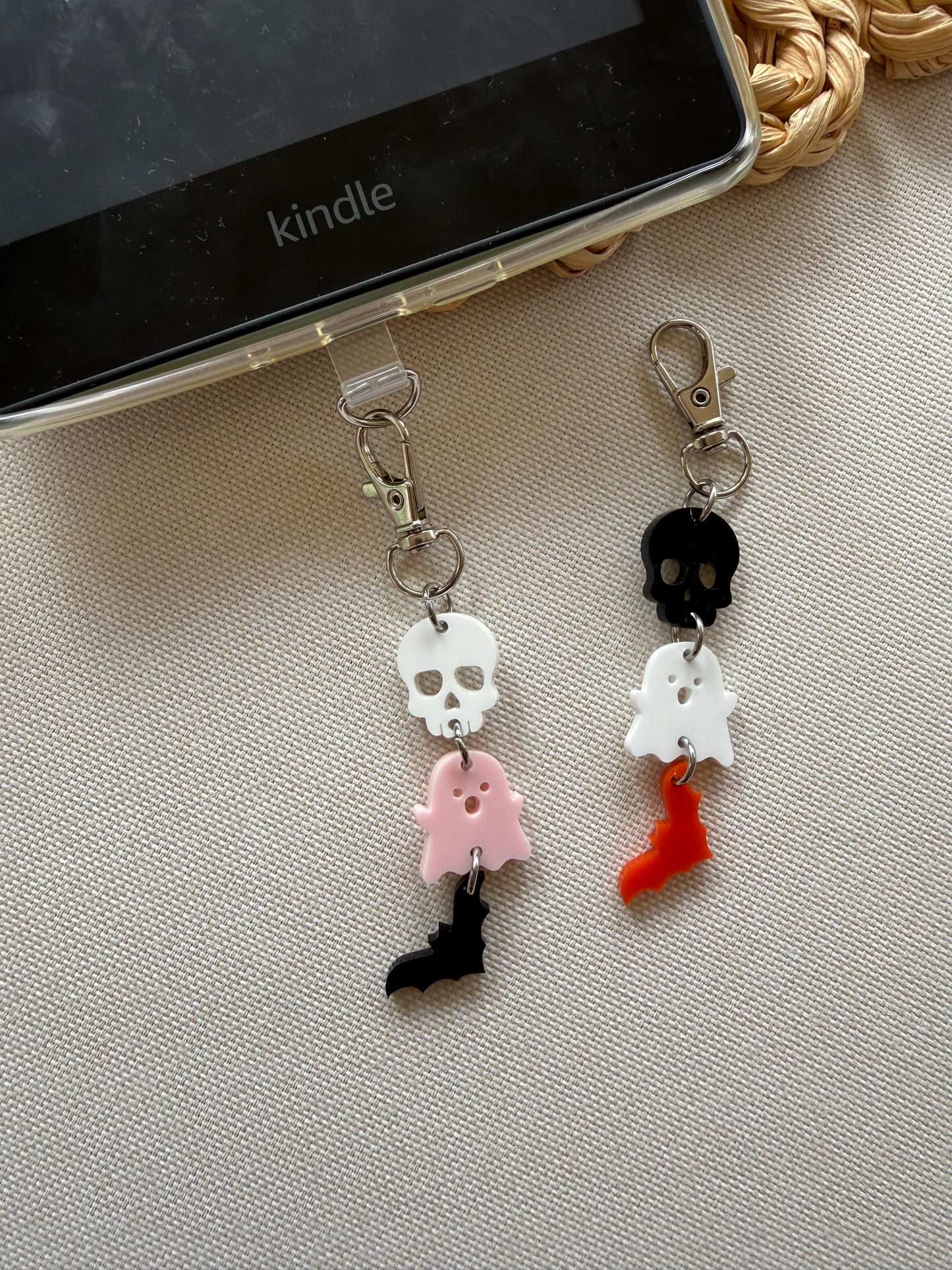 Skull,Ghost, & Bat Tethered Charm