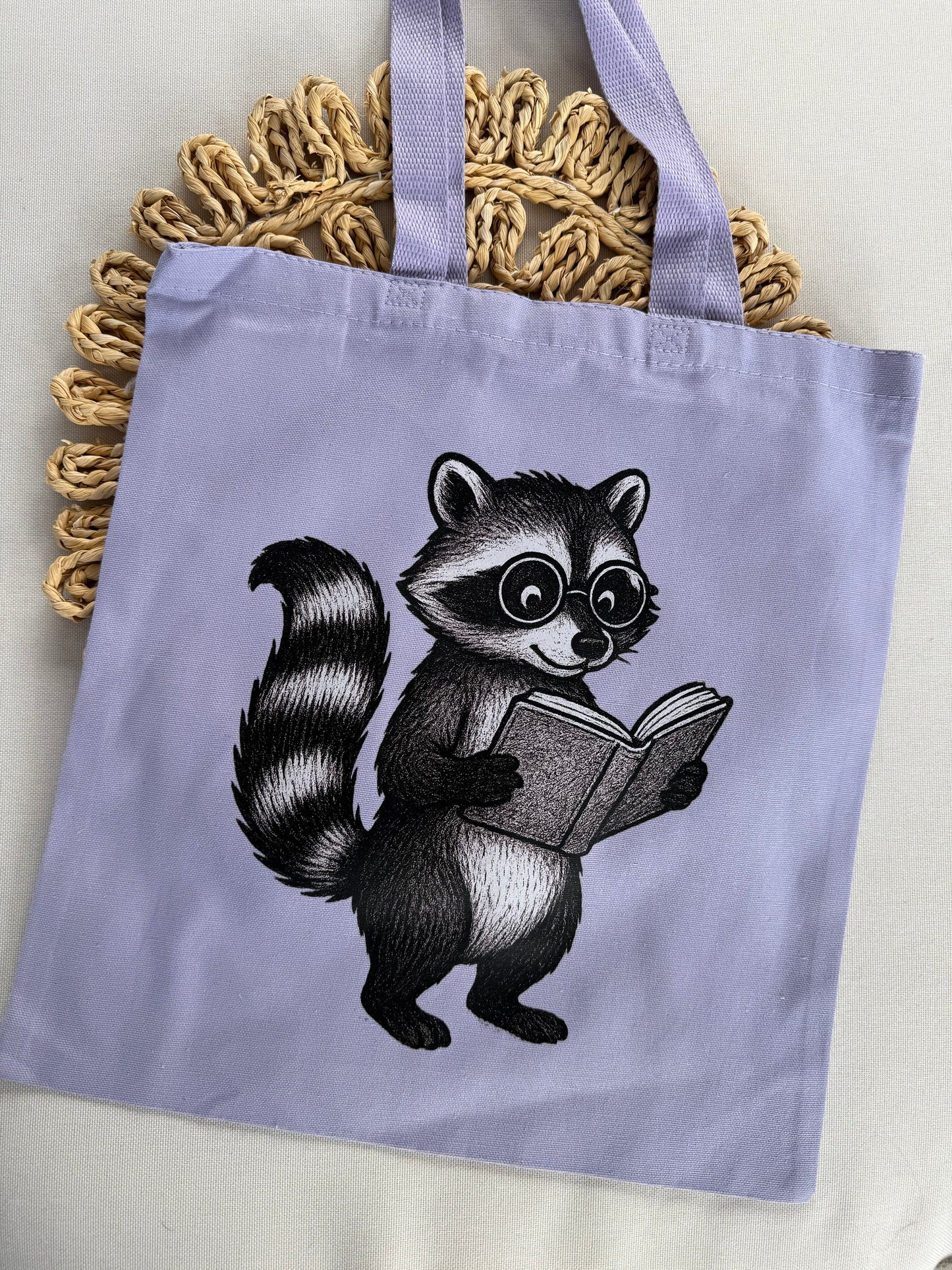 Reading Raccoon Tote Bag