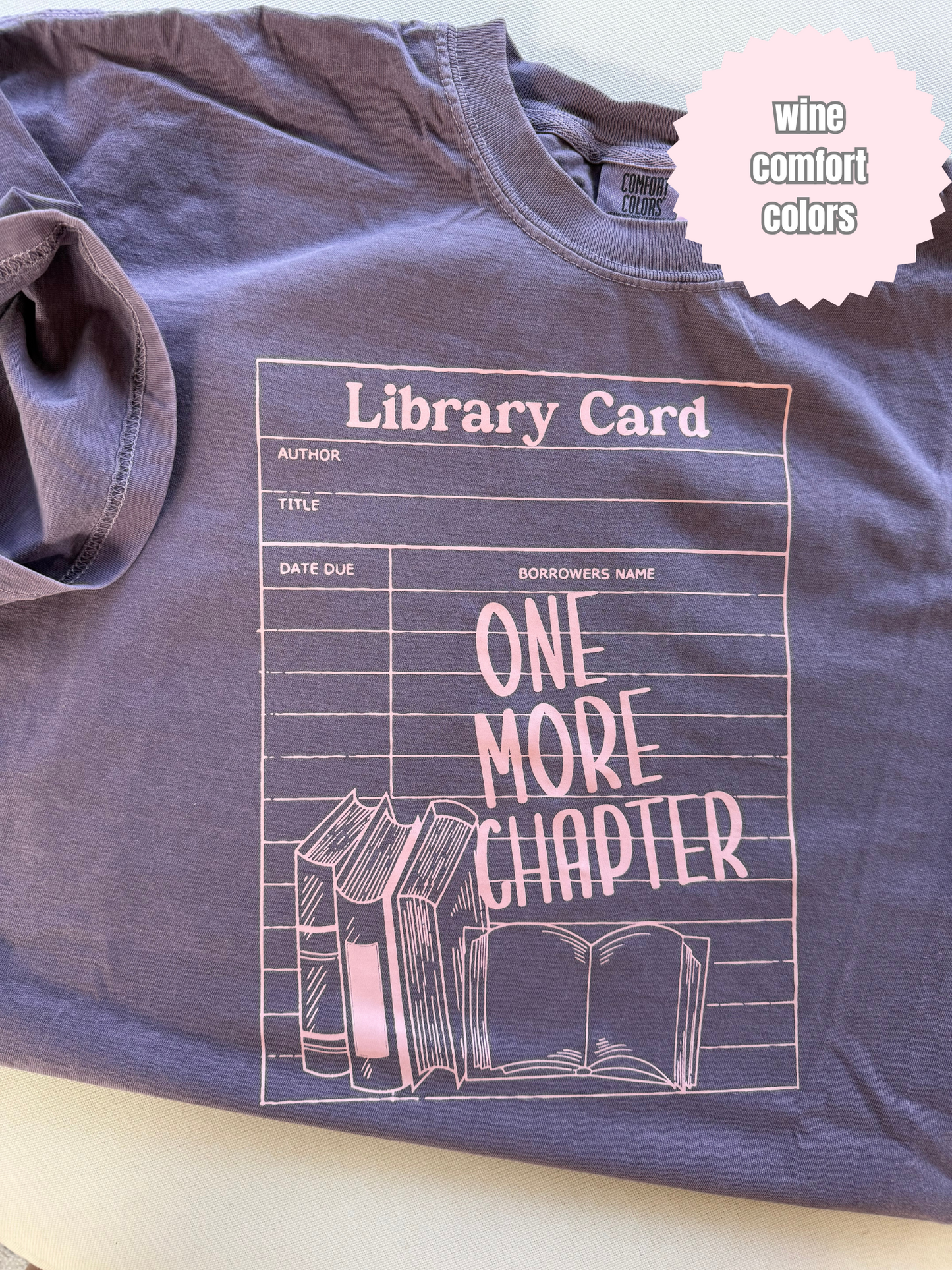 Library Card Shirt (light pink ink)