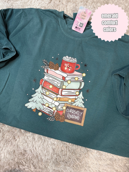 Currently Reading Winter Book Stack Shirt