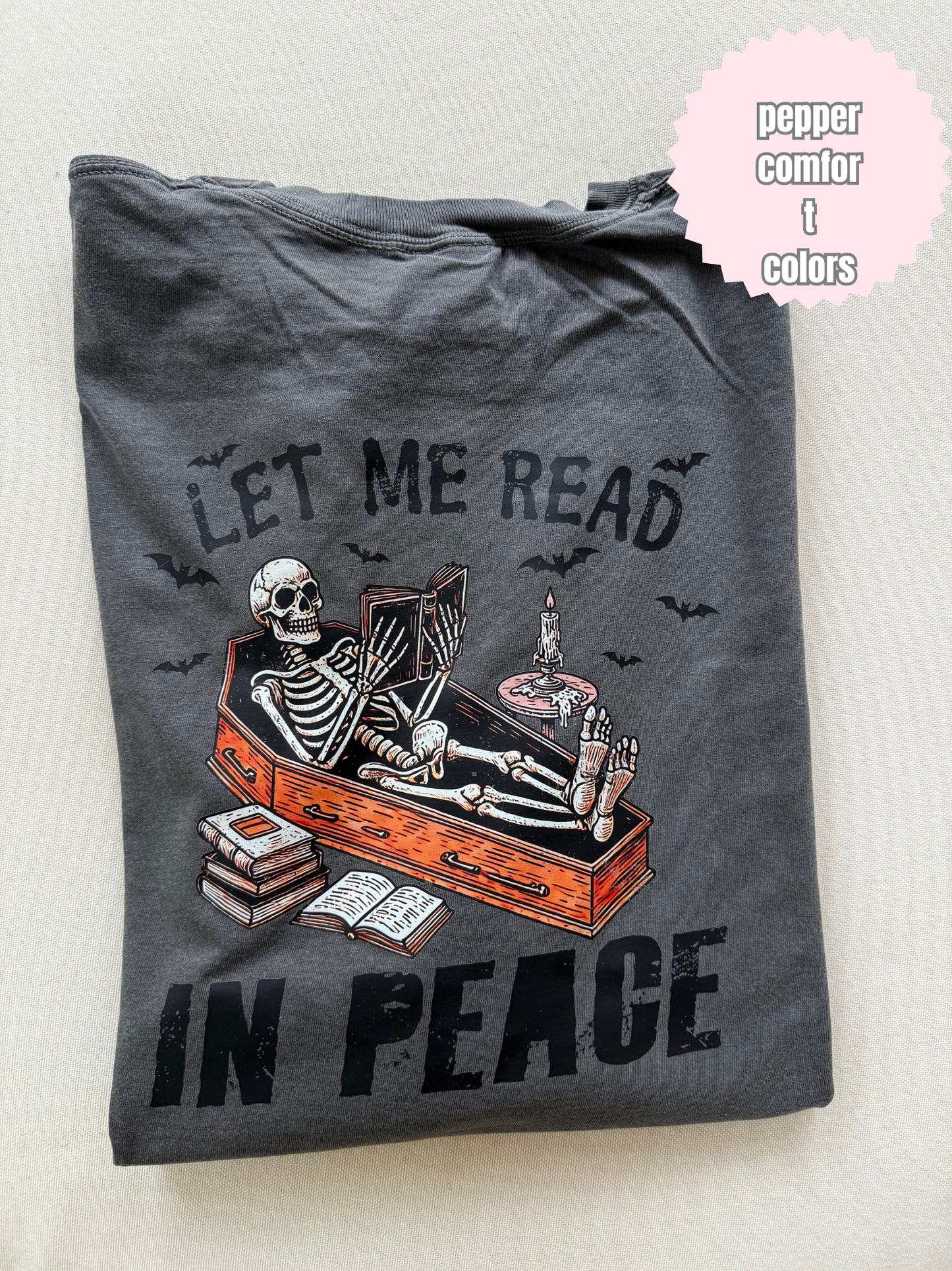 Read in Peace (color with Coffin) Shirt (BACK & POCKET DESIGN)