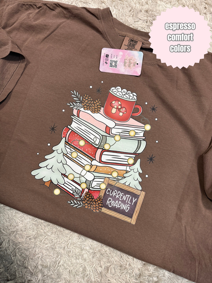 Currently Reading Winter Book Stack Shirt