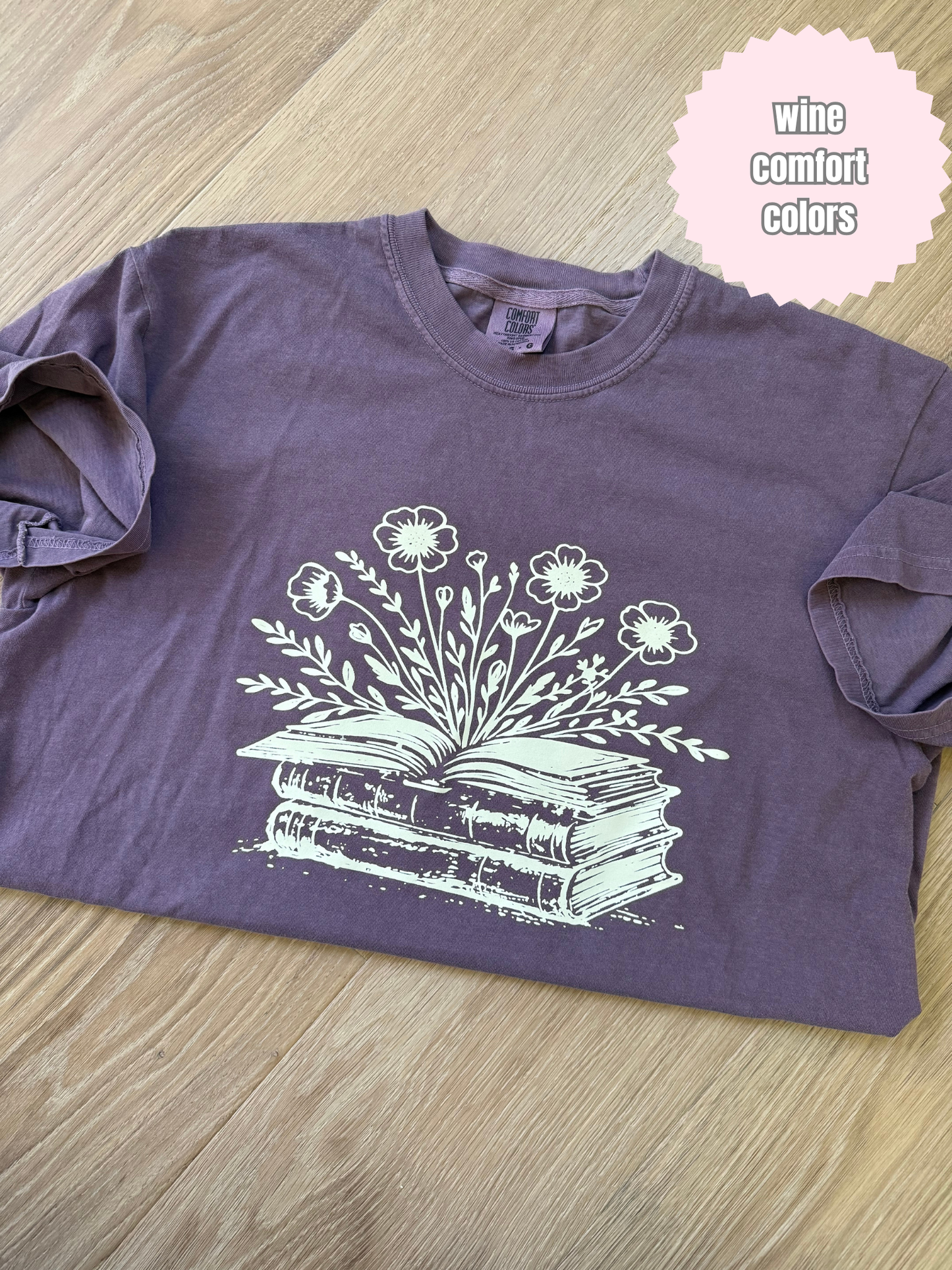 Flowers Book Stack Shirt (Beige ink)