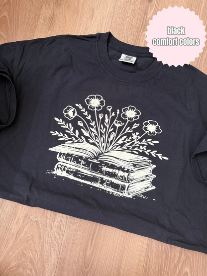 Flowers Book Stack Shirt (Beige ink)