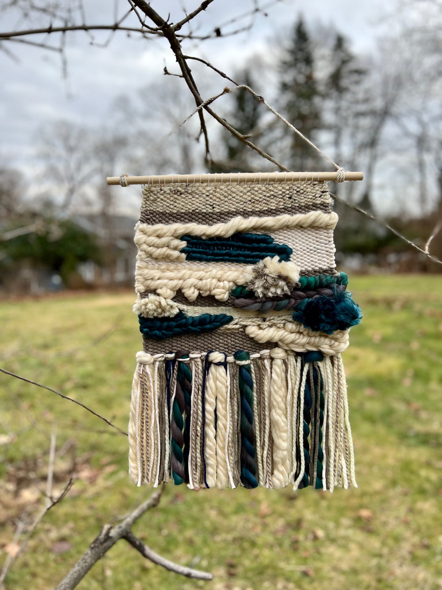 Hand Woven Wall Hanging - Textured Peacock