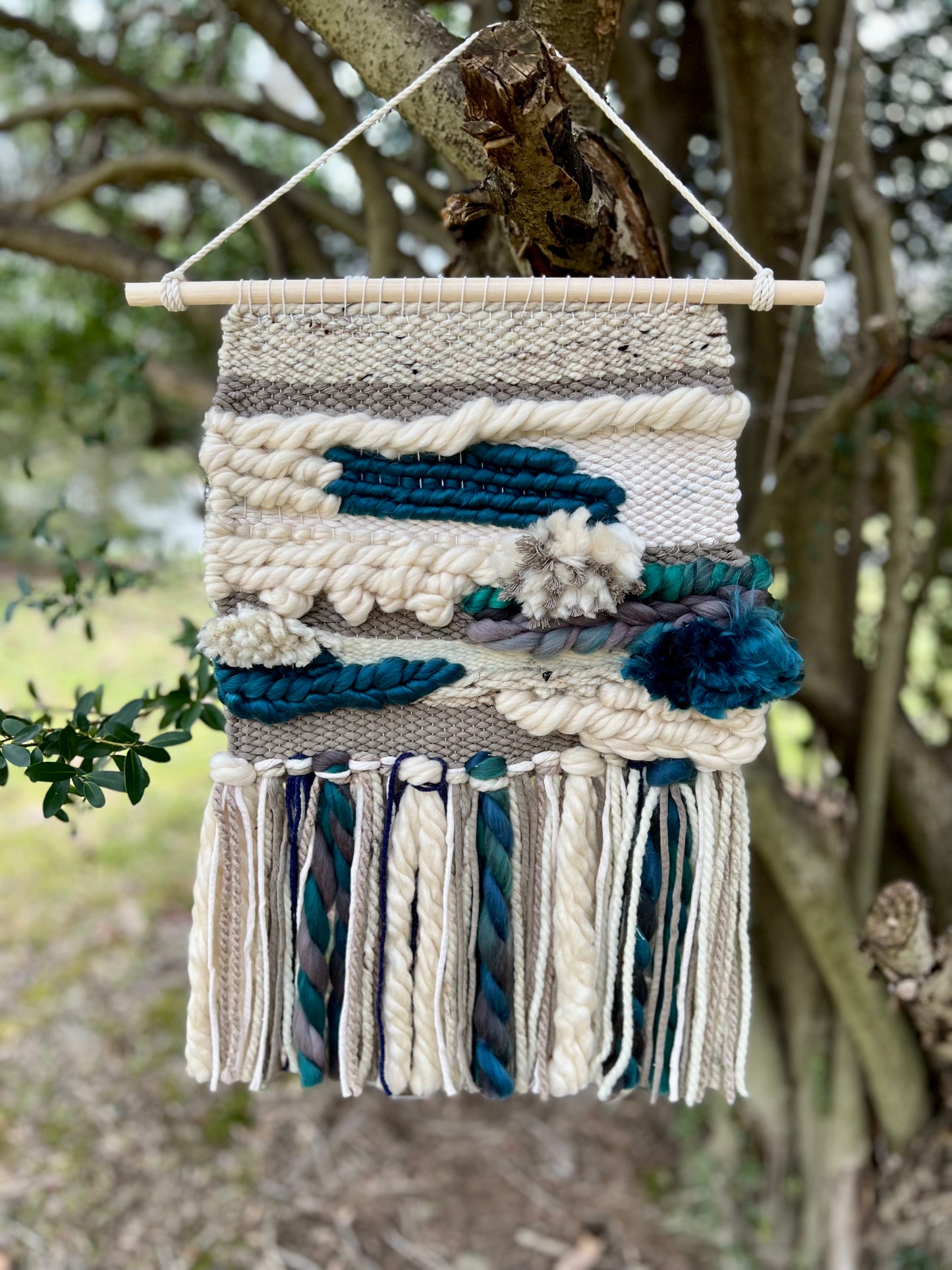 Hand Woven Wall Hanging - Textured Peacock